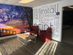 vinyl wall murals and graphics for office lobby